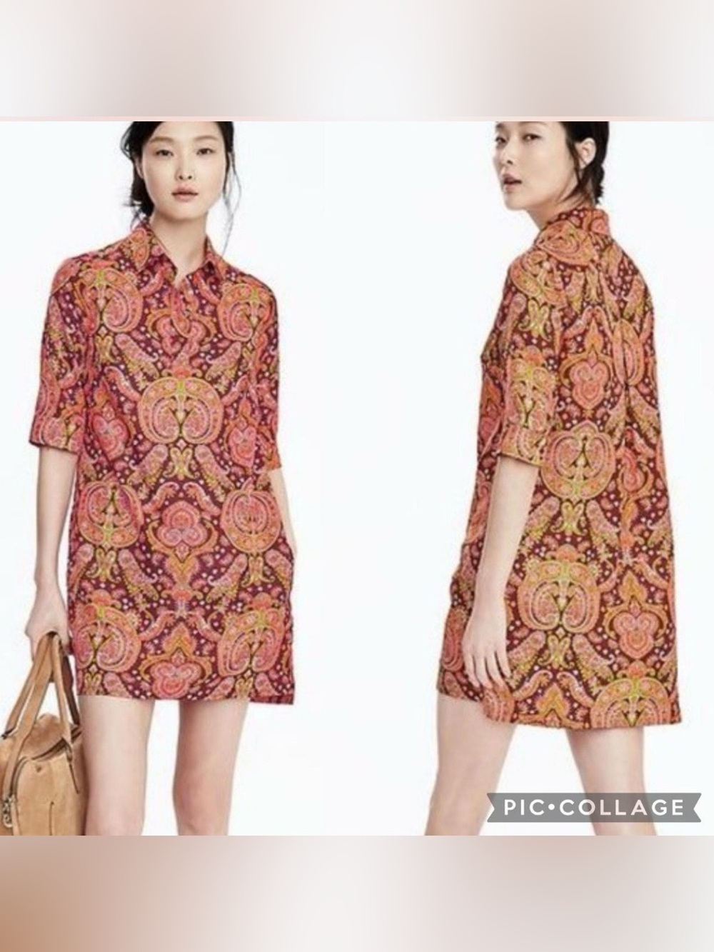 Banana Republic Shirt Dress Paisley Print Size 10P Vibrant Colorful